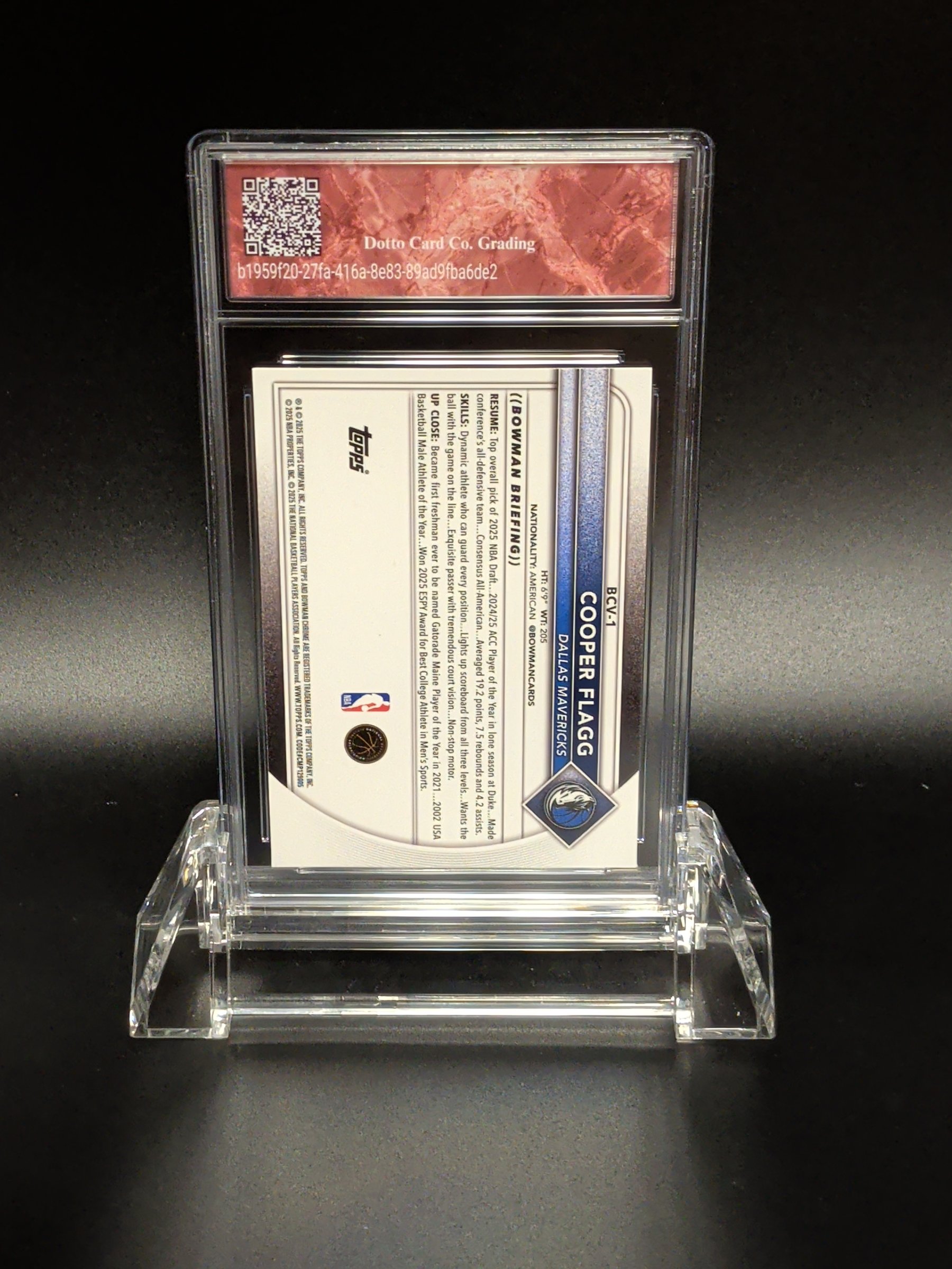 Cooper Flagg - BCV-1 - 2025 — back of slab