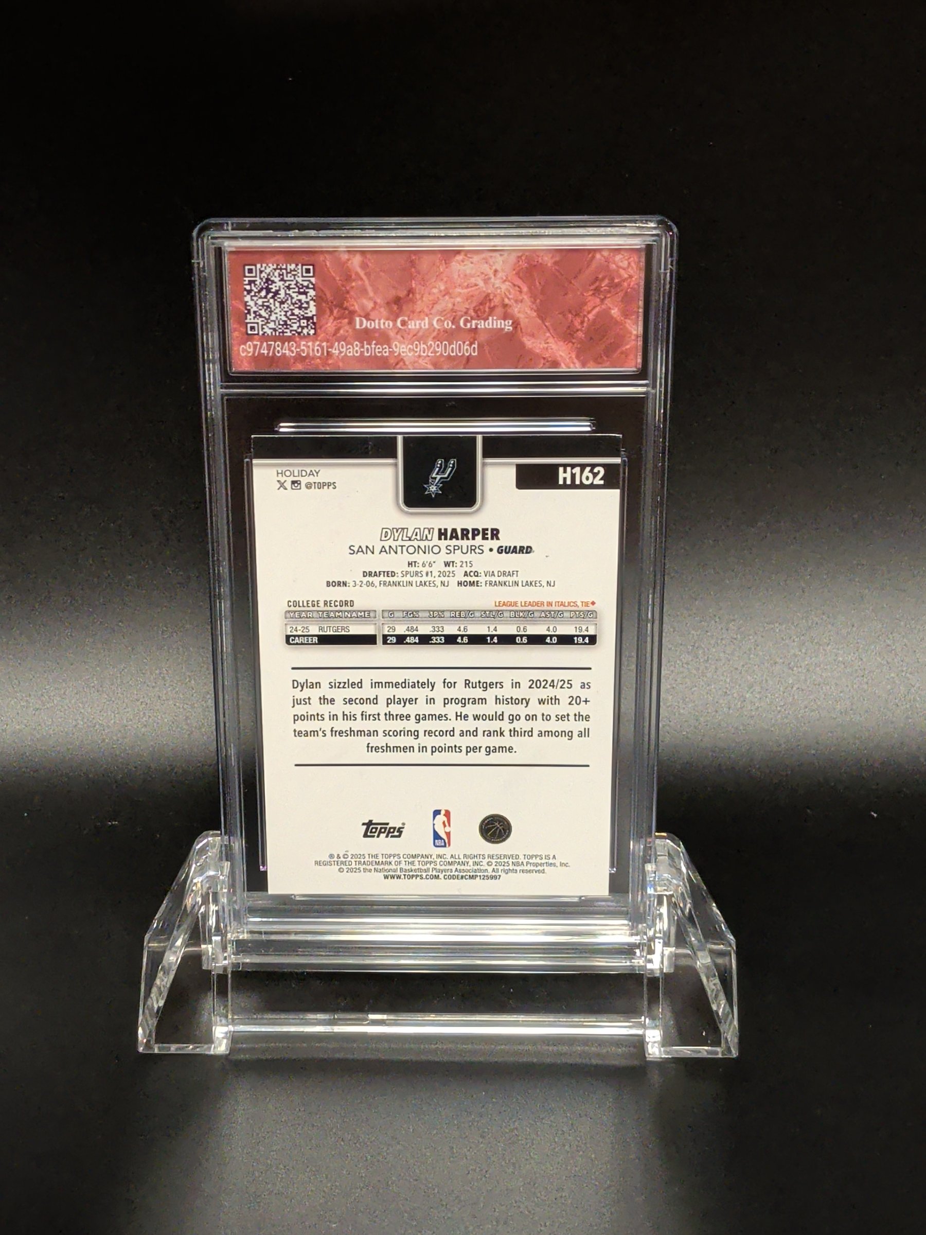 Dylan Harper - H162 - 2025 — back of slab